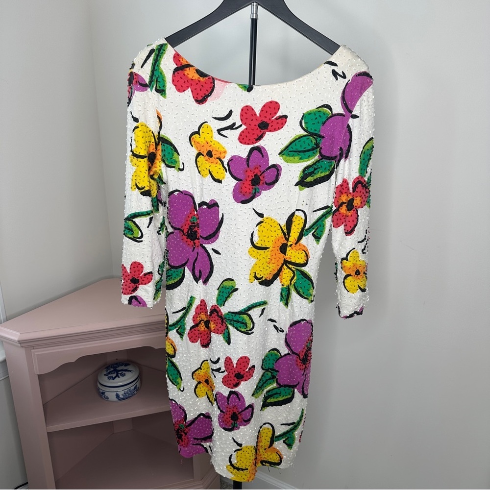 VINTAGE Adrienne Vittadini Colorful Floral Beaded Dress LARGE